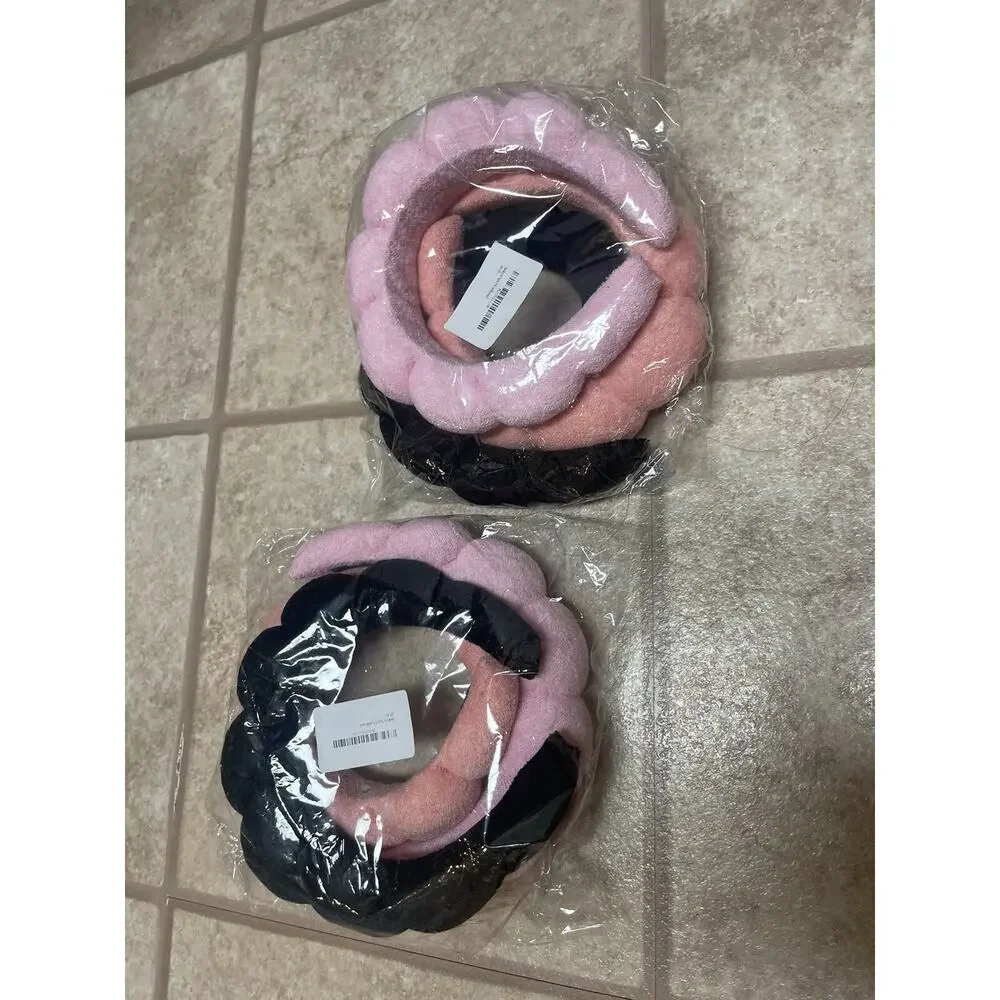 6-pack Spa Headbands for Women Ladies Puffy Makeup Headband 3‎ Colors Pink Black